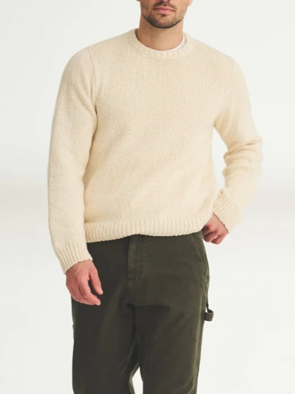 Naadam Chunky Cotton Crewneck Sweater Size S Ecru